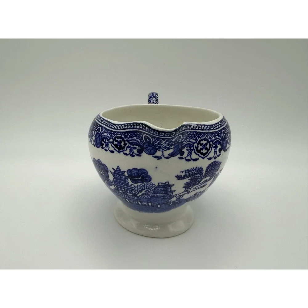 Washington Old Willow Blue White Creamer Pitcher Made in England Transferware